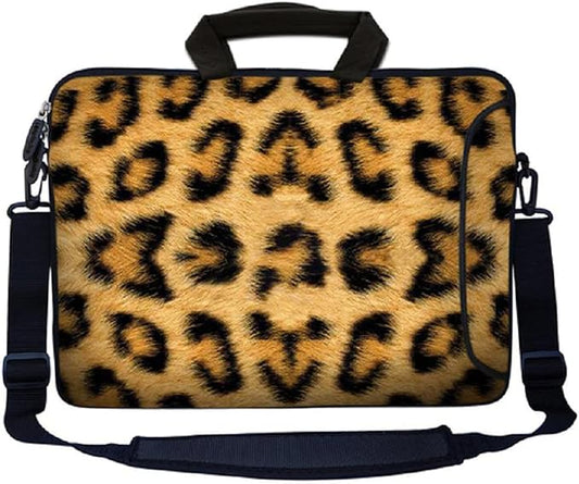 LSS 13.3 inch Laptop Sleeve Bag Compatible with Acer, Asus, Dell, HP, Sony, and More | Carrying Case Pouch w/Handle & Adjustable Shoulder Strap,Leopard Print