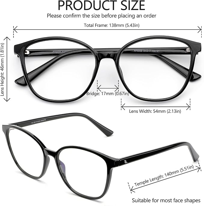 Women's Blue Light Blocking Glasses, TR90 Frame Computer Gaming Glasses Anti Eyestrain & UV Glare RF6208