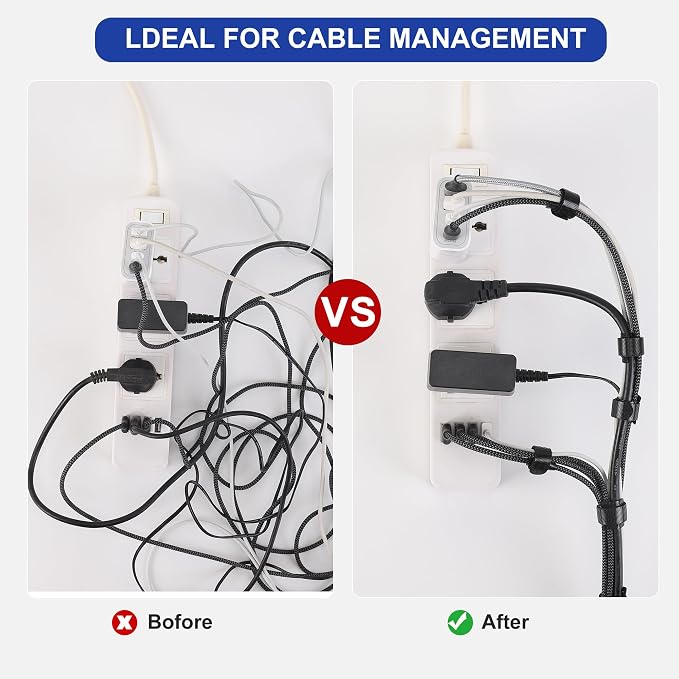 Nettbe Reusable Cable Ties, 60 PCS 8 Inches Adjustable Cord Straps Wire Organizer Cord Wrap and Hook Loop Cable Management - Image 4