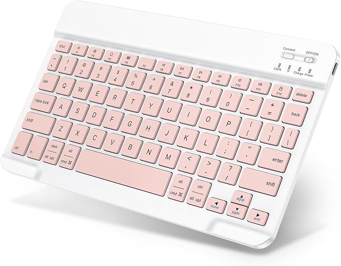Emetok Wireless Keyboard for Tablet/iPad/iOS/Android/Windows, Mini Bluetooth Keyboard, Portable Size Ultra-Slim Design, Rechargeable Speedier Response/Comfortable Typing, Pink