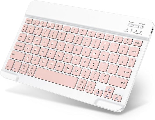 Emetok Wireless Keyboard for Tablet/iPad/iOS/Android/Windows, Mini Bluetooth Keyboard, Portable Size Ultra-Slim Design, Rechargeable Speedier Response/Comfortable Typing, Pink