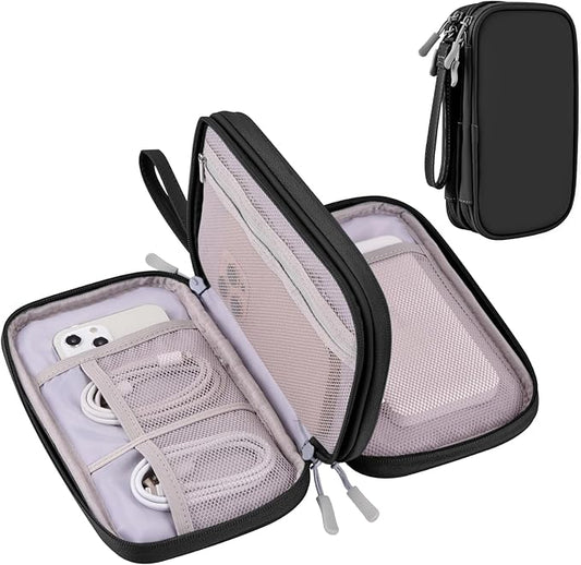 DDgro Cables Organizer Travel Pouch for Men Women to Organize and Storage Tech Accessories Electronics Cords (Black, PU-M)