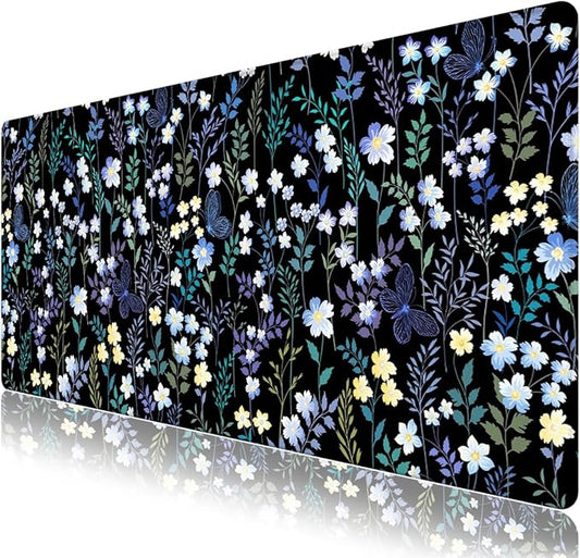 Desk Matt for Desktop, Desk Pad Mat, DeskMat for Keyboard and Mouse, XXL Large Mouse Pad for Desktop, Anti-Slip Big Mousepad with Stitched Edges, Mouse Pad for Computer Laptop Women,Wildflower Meadow