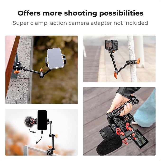 K&F CONCEPT 9.8" Magic Arm, 1/4" Screw Camera Mount Arm 360° Ball Heads for DSLRs, Monitor, Flash, LED Light, Microphone, Camera Cage, Action Camera - Image 7
