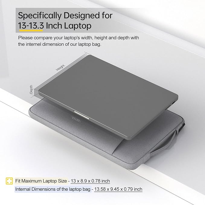 13-13.3 Inch Laptop Sleeve for Acer Spin Chromebook 513 13.3, Lenono Duet 5, Dell ASUS HP 13.3" MacBook Air Case Bag, Light Grey