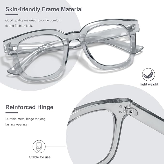 Madison Avenue Oversized Blue Light Blocking Glasses for Women Fashion Blue Light Blockers Anti Eyestrain & UV Protection Computer Eyeglasses (Ttransparent Grey)