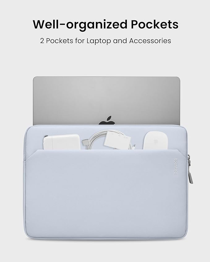 tomtoc Slim Laptop Sleeve Case for 13-inch 2026 New MacBook Air M5/A3449 M4/A3420 M3/A3113 M2/M1, Fits MacBook Neo A18 Pro, Water-Resistant Protective Carrying Case with Accessories Pocket