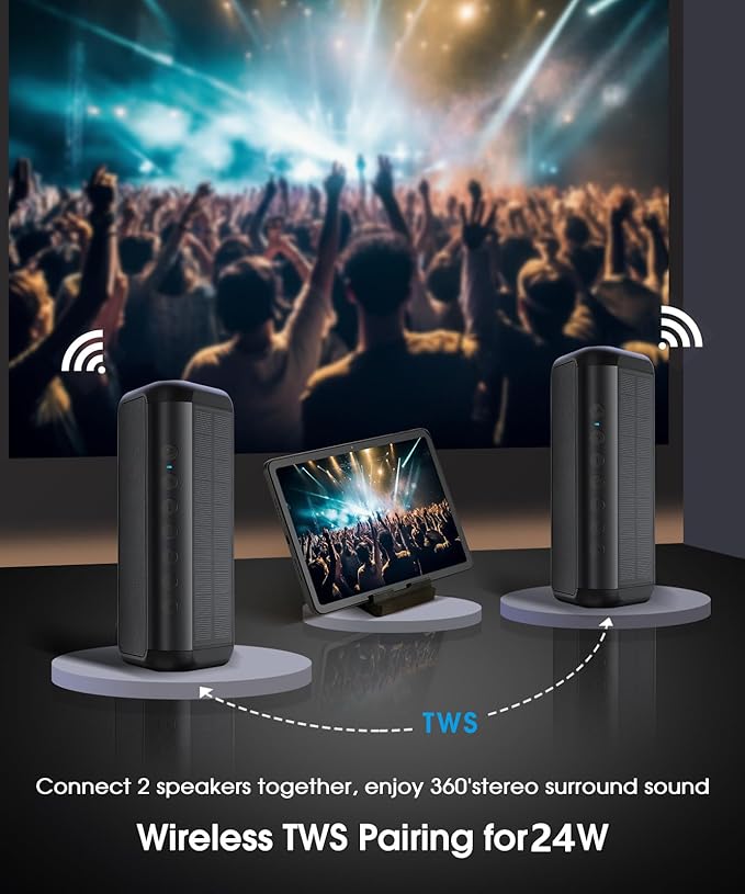 Solar Bluetooth Speaker HD Sound with 5000mAh Power Bank Function, Wireless 50H Playtime,BT5.3,TWS Pairing,IPX6 Waterproof,for Home/Outdoor/Run/Hiking/Travel/Riding/Beach/Camping/Office/Room