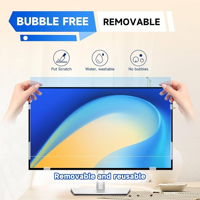 IPROKKO 2 Pack 27 inch Anti-Blue Light Monitor Screen Protector for 16:9 Widescreen, Removable Anti Glare Blue Light Blocking Screen Filter, Anti-UV Eye Protection PC Computer Film [Washable Wipes Clean]
