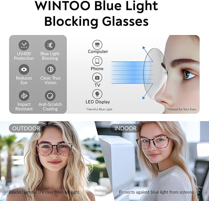 Blue Light Glasses for Woman Men | 99% Blue Light Blocking Glasses for Computer Gaming TV Phone Screen Square Frame | Anti Eyestrain & UV Glare Protection - 5 Pair