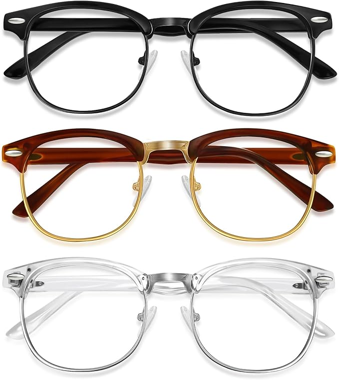 Blue Light Glasses Men and Woman, 99% Blue Light Blocking Glasses for Computer Gaming TV Phone Screen Half Frame