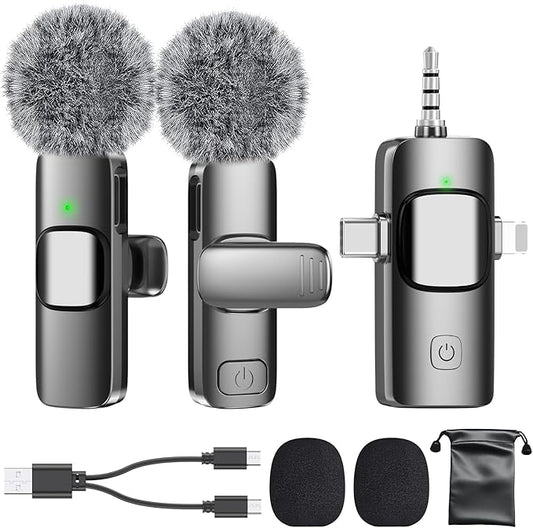PoP voice 3 in 1 Wireless Mini Microphone for iPhone Android Camera iPad, Lavalier Microphone with Noise Reduction, Lapel Lav Mic with Noise Reduction for Video Recording Vlog YouTube TikTok