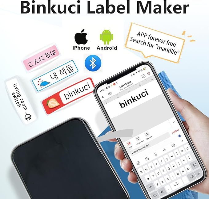 P15 Portable Bluetooth Label Maker Machine Versatile App with 1000+ Templates, Inkless Printer for Home, Kitchen, School, Office Organization, with 1 Waterproof Label, White