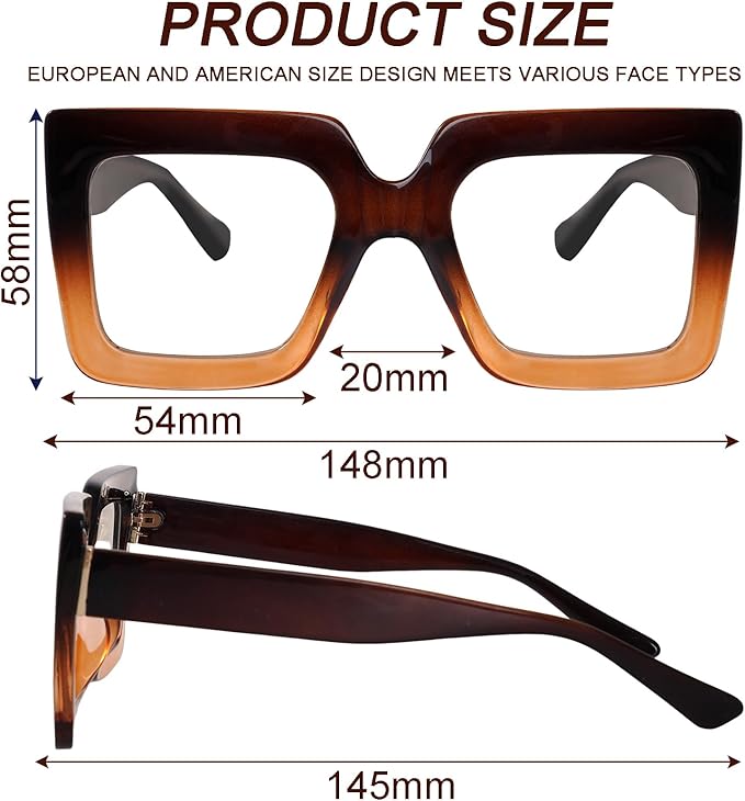 hoyuwak Oversized Square Blue Light Glasses Big Frame Computer Eyewear Thick Fashion Clear Glasses for Women Fashion