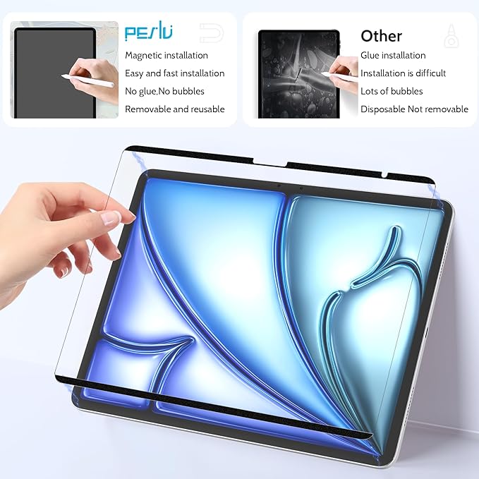 Peslv 2 Pack Magnetic Paperfilm for iPad Air 13 Inch (2024-2026, M2 M3 M4), Feel Like Writing Drawing On Paper, Matte Removable Anti Glare Fingerprint Screen Protector Blue Light Filter