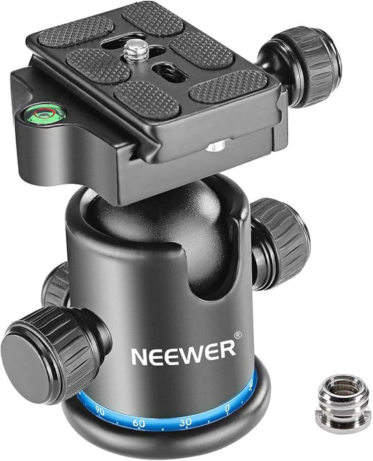 NEEWER 36MM Tripod Ball Head 360° Panoramic Metal with Arca Type Quick Release Plate, 1/4" Screw 3/8" Thread Mount, Max Load 17.6lb/8kg, Tripod Head for Monopod, Slider, DSLR Camera, Camcorder (Blue) by Neewer