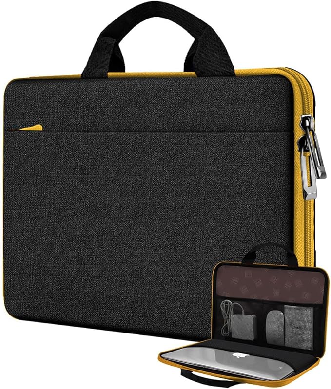 Hseok Laptop Case 13.3-14 inch Sleeve, TSA Computer Handbag Water-Resistant and Shockproof Bag Compatible with MacBook Pro/Neo 14", Mac Air/Pro 13.3" and 13"-14" Notebooks Chromebooks,Black-Yellow