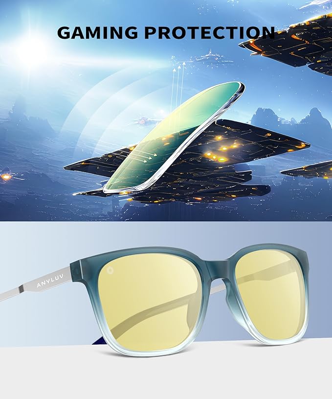 ANYLUV Blue Light Glasses for Men, Lightweight Computer Gaming Glasses, Stylish Anti Eyestrain Blue Light Blocking Men