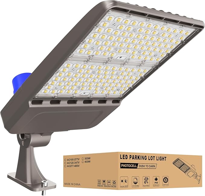 LED Parking Lot Light 300W, 42000LM, 5000K Daylight, IP65 Waterproof, UL & ETL Certified, Dusk to Dawn Parking Lot Light with Arm, Outdoor Dimmable Area Light for Parking Lot, Sports Stadium