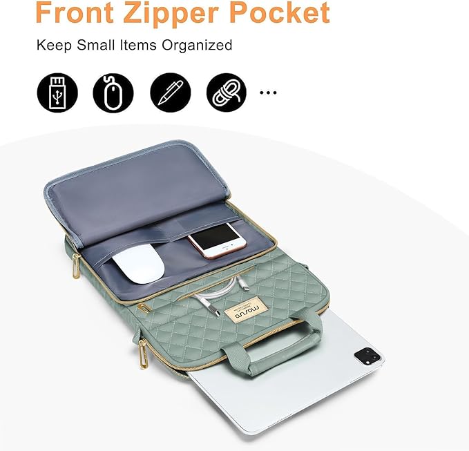 MOSISO 9-11 inch Tablet Sleeve Bag for iPad A16 2025, iPad Air 11 inch M3 M2, iPad Pro 11 M4, iPad 10/9/8/7th, Galaxy Tab A9+/S9/S8/Plus 11, Square Quilted Carrying Case with 2 Pockets, Antique Green