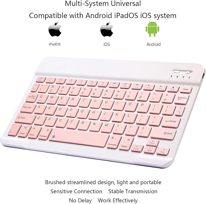 Ultra-Slim Bluetooth Keyboard Portable Mini Wireless Keyboard Rechargeable for Apple iPad iPhone Samsung Tablet Phone Smartphone iPadOS iOS Android (10 inch Pink)