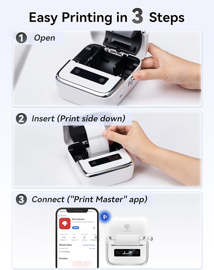 Phomemo M250 Label Maker Machine with 3 Roll Labels, 3 Inch Bluetooth Thermal Label Printer, Upgrade Portable Barcode & Address Label Maker for Business, Home, School, Logo Label