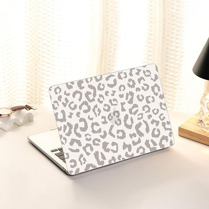 AKIT Compatible with MacBook Air 13 Inch Case M1 2022-2020 2019 2018 A2337 A2179 A1932, Pattern Hard Shell Laptop Case+Screen Protector+Keyboard Cover for Mac Book Air 13.3 Inch, Leopard Grey