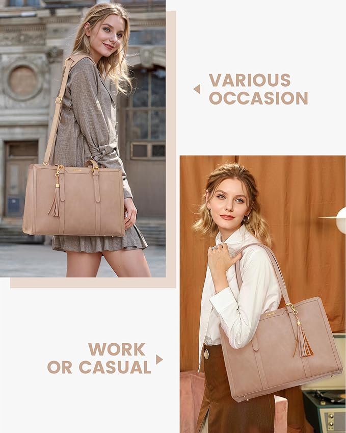 LOVEVOOK Laptop Bag for Women Vintage Leather Work Tote 15.6 inch Large Capacity Computer bag with Clutch Purse for Office, Travel, School, Casual