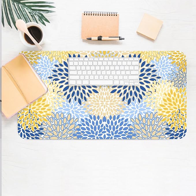 Desk Mat Large Protector Pad 27.5" ×13.8", Non-Slip PU Leather Desk Blotter, Waterproof Mouse Pad for Office Home Chic Flower