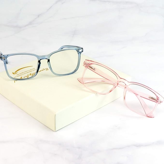 LifeArt 2 Pairs Blue Light Blocking Glasses with Spring Hinge, Computer Reading Glasses, Gaming Glasses, TV Glasses for Women Men (Blue&Pink, +4.00 Magnification)