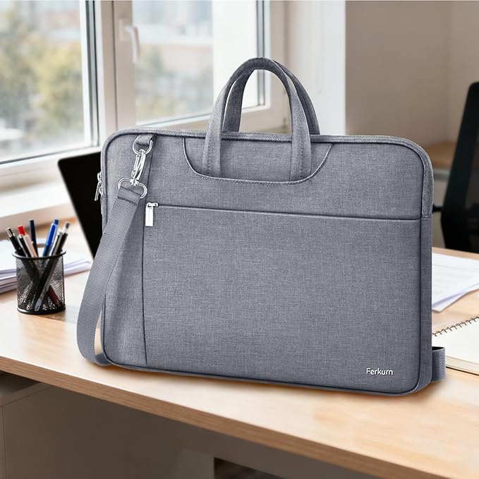 Ferkurn Laptop Case Bag Women Men Computer Sleeve with Shoulder Compatible with HP/Inspiron/Thinkpad/Vivobook/MSI/Surface, 17.3 inch, Grey