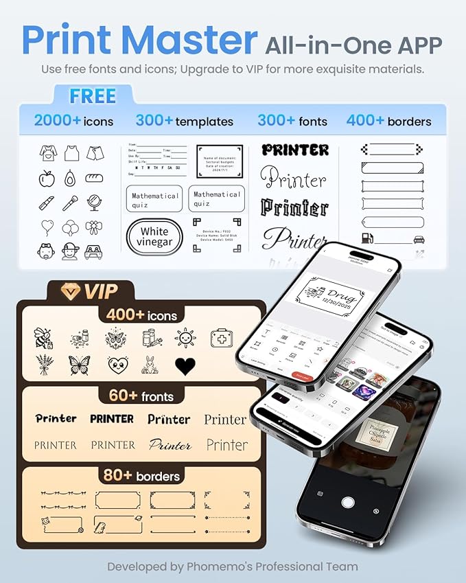 Phomemo M110 Label Makers- with 3 Rolls Labels, Barcode Label Printer Thermal Bluetooth Portable Printer for Small Business, Address, Logo, Clothing, Mailing, Sticker Printers for Phone & PC, Gray
