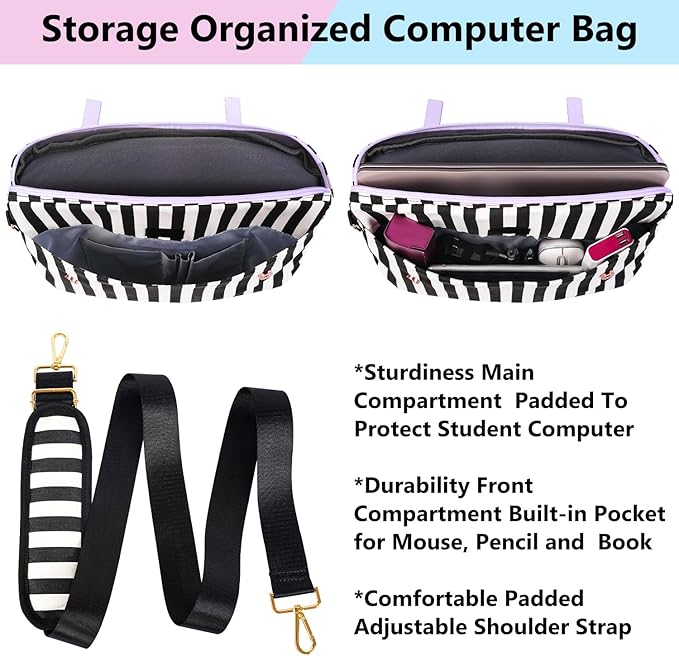 MATEIN 17 inch laptop bag for women, Large Computer Sleeve Case Briefcase with RFID Pocket & Bow, Cute Lightweight Messenger Carrying Shoulder Tote Office Bag for Nurse Teacher College Work, Purple