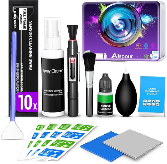 Camera Lens Cleaning Kit with Pro 10x Sensor Swabs, Sensor Cleaner, Compatible with Canon, Nikon, Sony mirrorless DSLR Camera (Enhanced Version) by aispour