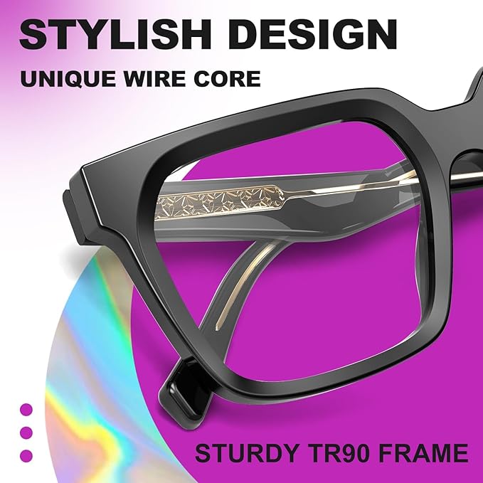VISOONE Rectangle TR90 Blue Light Blocking Glasses Computer Eyewear with Preppy Look for Women and Men Cougar
