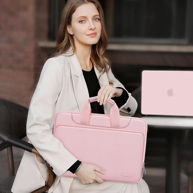 MOSISO 360 Protective Laptop Case 13.3 inch, 13-14 inch Laptop Sleeve Compatible with MacBook Air/Pro 13/Pro 14 M5 M4 M3 M2 M1, HP Dell ASUS Lenovo,Computer Bag with Belt, Pink