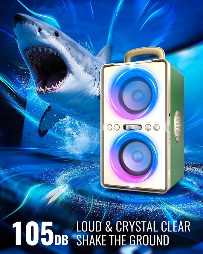 Bluetooth Speaker, 240W Peak Loud Party Speaker with Big Bass, 20H Playtime, TWS, BT5.3, Large Portable Wireless Boom Box with LED Light for Outdoor Backyard Beach Home (Leather Green)