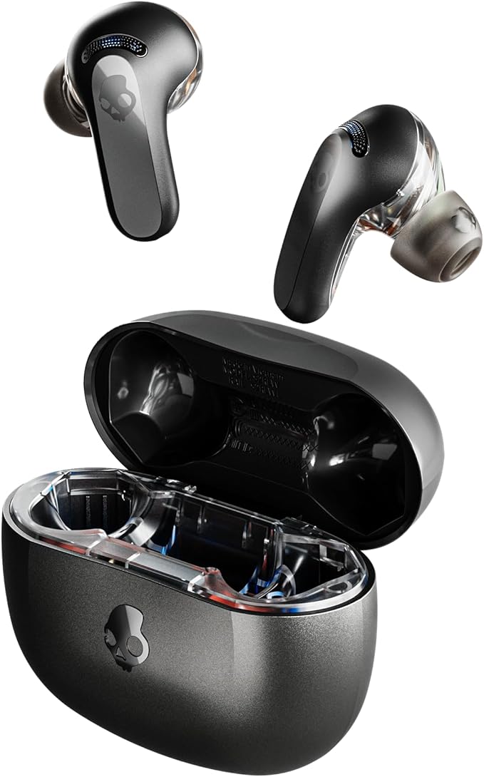 Skullcandy Rail ANC Wireless Earbuds, Bluetooth Headphones, Active Noise Cancelling, Up to 38 Hours Battery, Microphone for iPhone Android, Customizable via Skull-iQ App - True Black