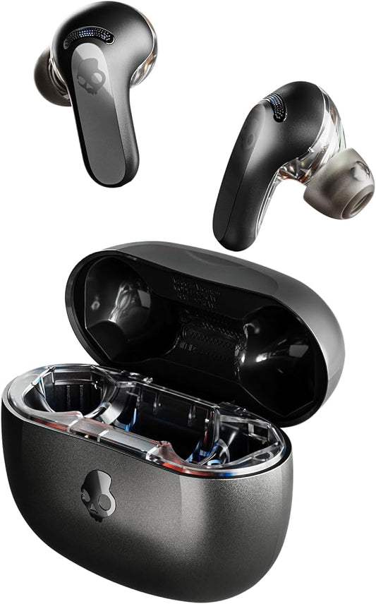 Skullcandy Rail ANC Wireless Earbuds, Bluetooth Headphones, Active Noise Cancelling, Up to 38 Hours Battery, Microphone for iPhone Android, Customizable via Skull-iQ App - True Black
