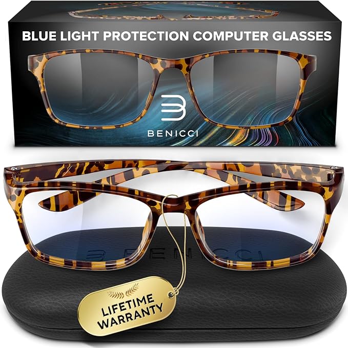 Stylish Blue Light Blocking Glasses for Women & Men – Helps Ease Digital Eye Strain & Headache from Computers, Phones w/Case