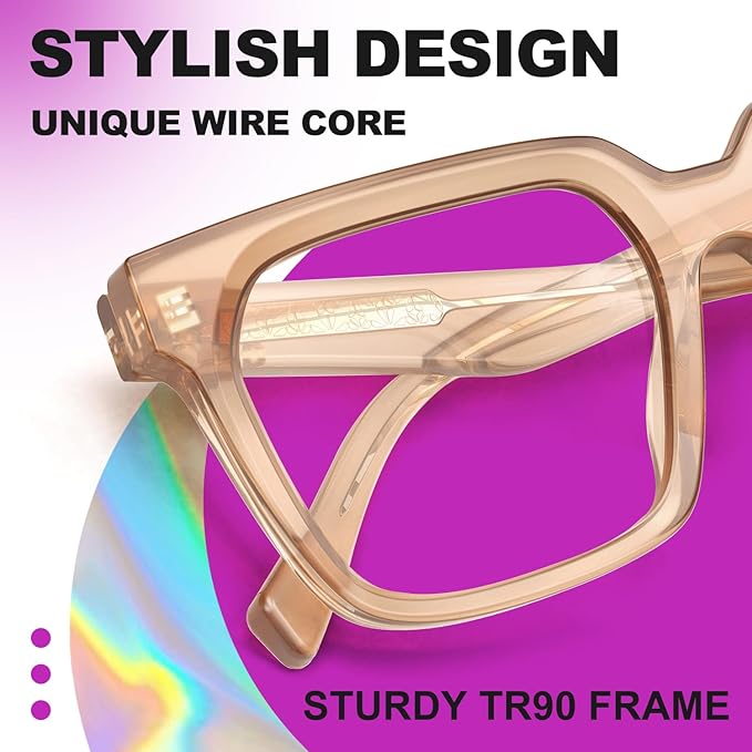 VISOONE Rectangle TR90 Blue Light Blocking Glasses Computer Eyewear with Preppy Look for Women and Men Cougar