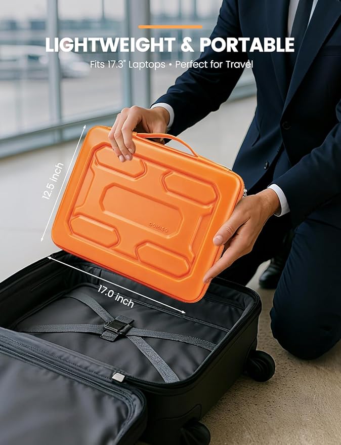 DOMISO 17 inch Laptop Sleeve with Handle Shockproof Waterproof EVA Protective Case for 17.3" ZBook Fury 17.3 G8/MSI GS73VR Stealth Pro/HP Envy 17/LG Gram 17"/ROG Strix GL702VS, Orange
