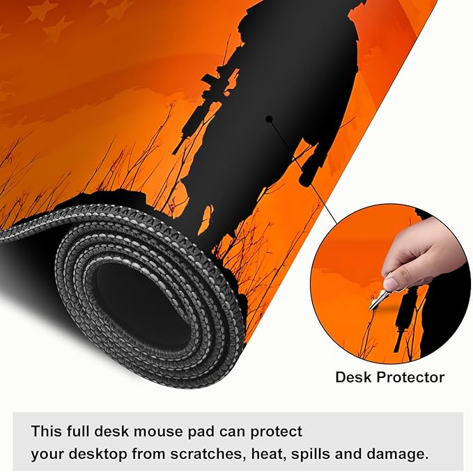 Mouse Pad, Large Anti-Slip with Stitched Edges Desk Mat Desktop Laptop Computer Desk Keyboard Mat,Table Protector Blotter Mat (Soldier, 31.5" x 11.8")