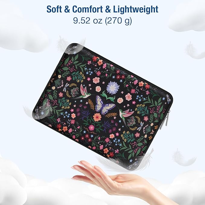 MOSISO Laptop Case 13.3 inch, 13-14 inch Laptop Sleeve Bag Compatible with MacBook Air/Pro 13/Pro 14, HP Dell Acer ASUS Lenovo, Neoprene Hummingbird Plants Flowers Computer Bag with Small Case, Black