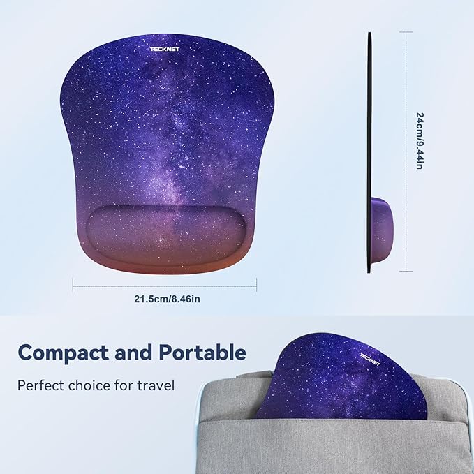 TECKNET Mouse Pad with Wrist Support, Ergonomic Gaming Mouse Pad Pain Relief, Portable Comfortable Mousepad for Computer, Laptop, Office, Home - Non-Slip Base, Waterproof Surface - Dark Purple Galaxy