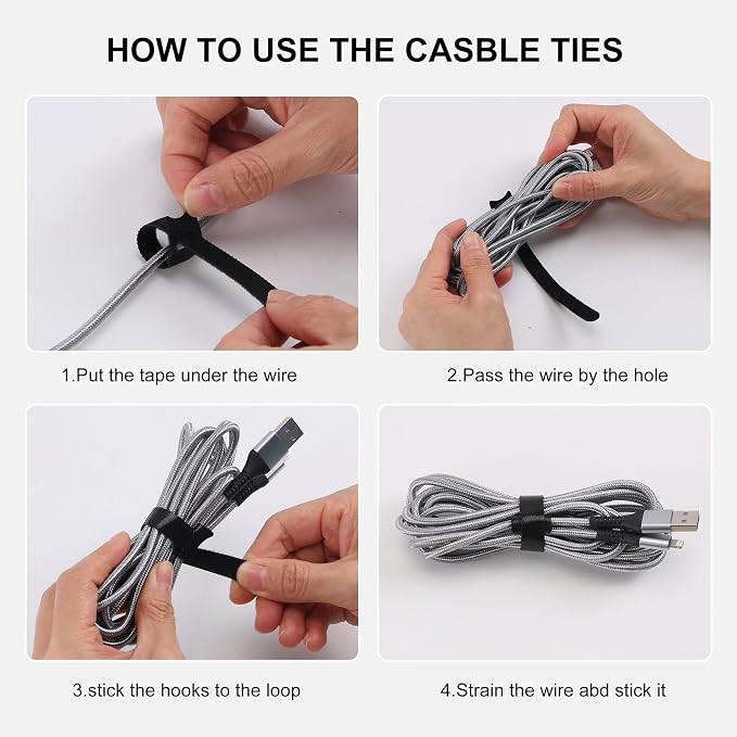 Nettbe Reusable Cable Ties, 60 PCS 8 Inches Adjustable Cord Straps Wire Organizer Cord Wrap and Hook Loop Cable Management - Image 3