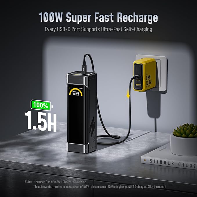 AOHI 170W Laptop Power Bank 25200mAh Portable Fast Charger (90.72wh), Airline-Compliant, 100W PD 3.0 Large Battery Pack The Black Warrior for MacBook, iPad,iPhone 17 Pro Max,Galaxy,Steam Deck, Grey