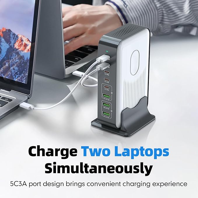 8 Ports USB C Fast Charger Block, Chagring Station Dual 100W PD PPS HUB for Multiple Devices, Laptop Adapter Compatible with MacBook Pro/Air iPad iPhone Pro Max