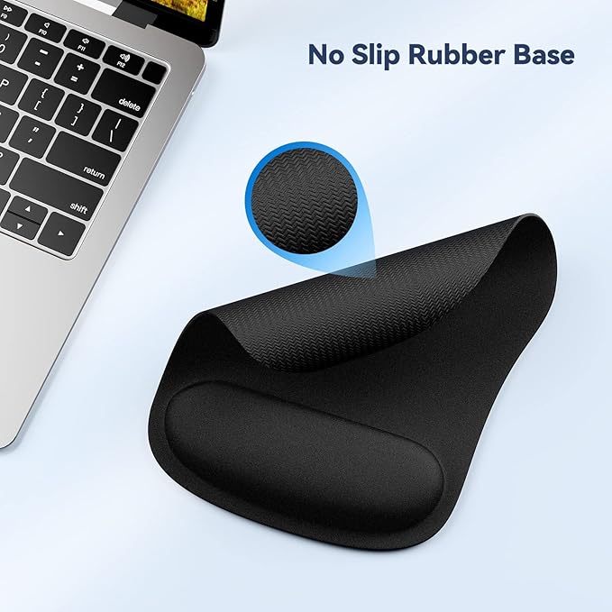 TECKNET 3 Pack Mouse Pad with Wrist Rest, Ergonomic Gaming Mouse Pad Pain Relief, Portable Comfortable Mousepad for Computer, Laptop, Office, Home Non-Slip Base, Waterproof Surface - Black