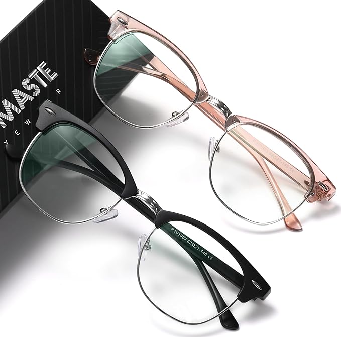 Blue Light Blocking Glasses Vintage Half Frame UV Clear Lens Anti Eyestrain Computer Gaming Glasses for Women Men